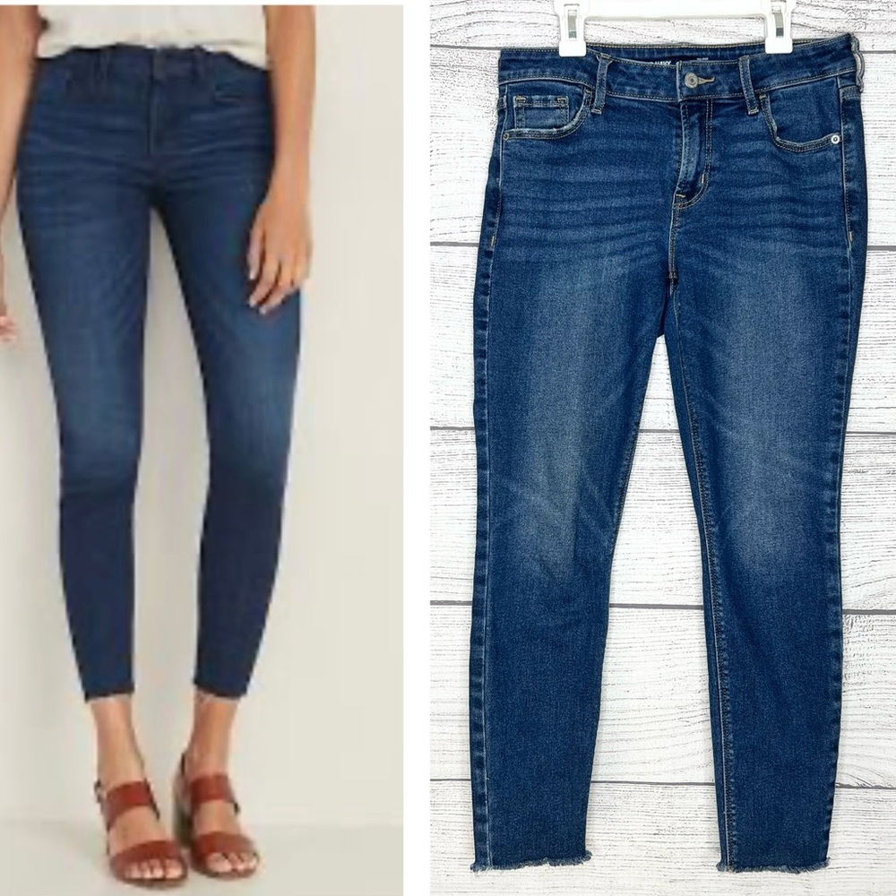 Old Navy Mid-Rise Frayed-Hem Rockstar Super Skinny Ankle Jeans Size 6